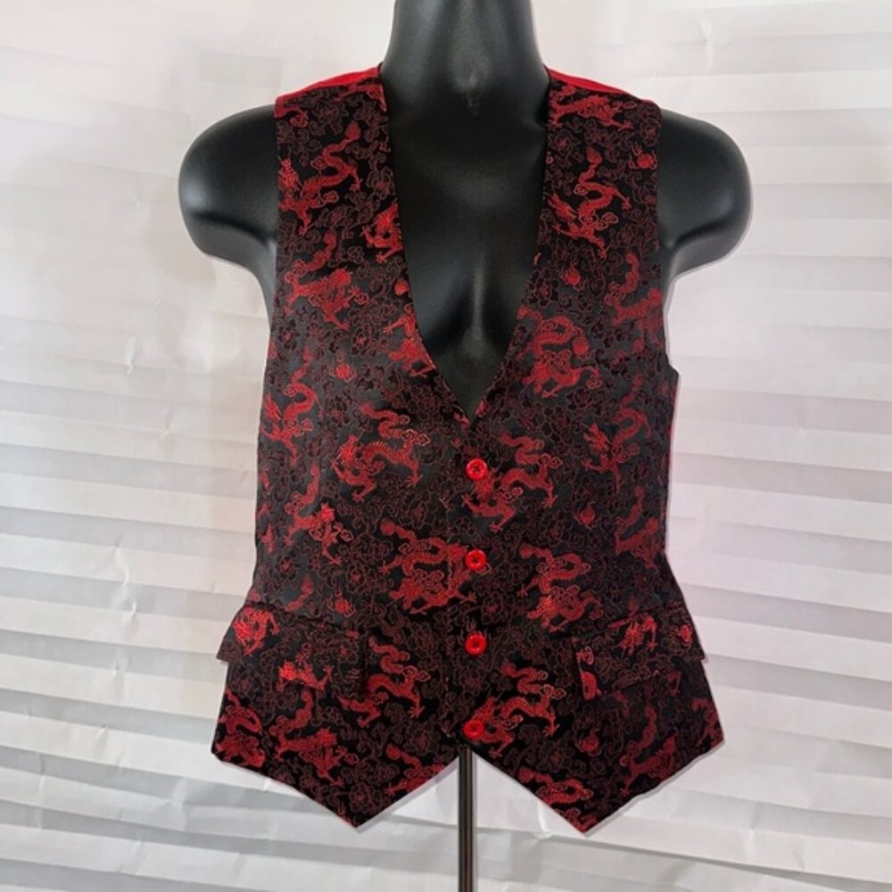 Men's Red Black Brocade Dragon Vest by Rupert the Tailor | Gothic Steampunk